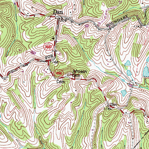Topographic Map of Johnson Cemetery, KY