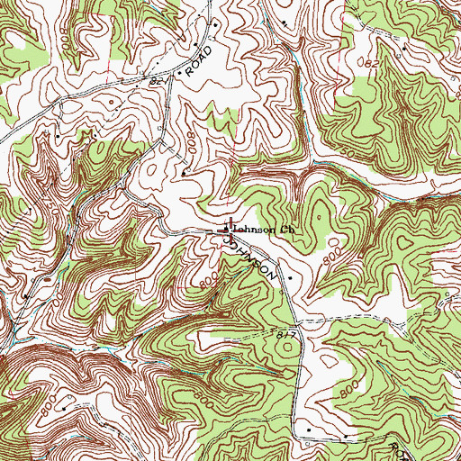 Topographic Map of Johnson Church, KY