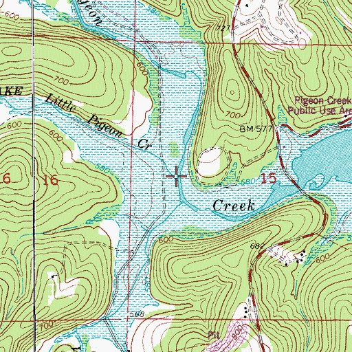 Topographic Map of Little Pigeon Creek, AR