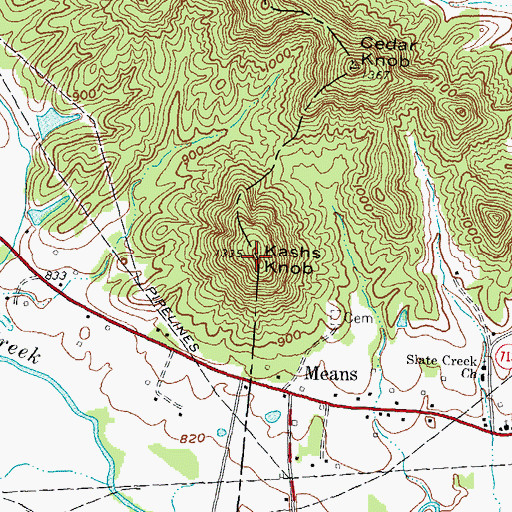 Topographic Map of Kashs Knob, KY