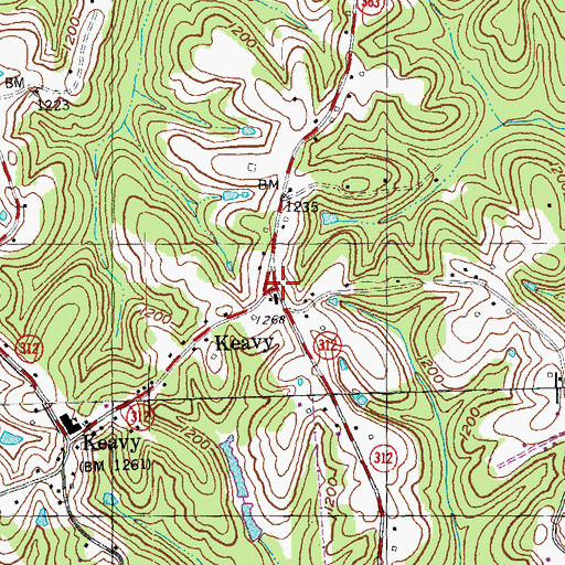 Topographic Map of Keavy, KY