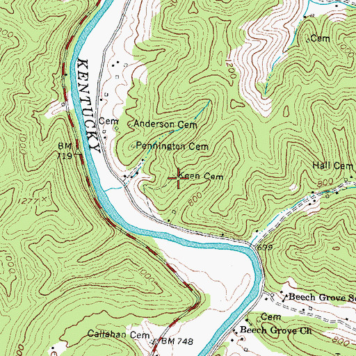 Topographic Map of Keen Cemetery, KY