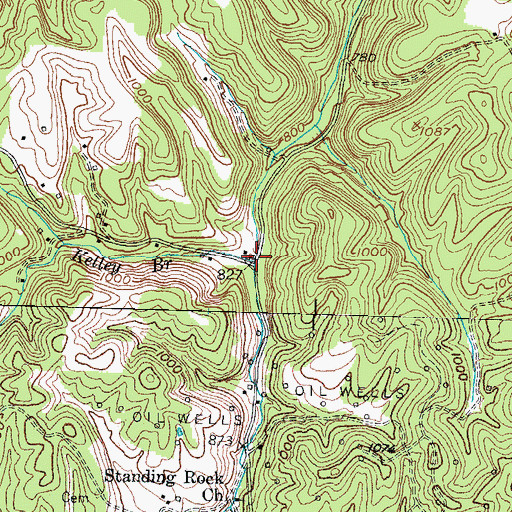 Topographic Map of Kelley Branch, KY