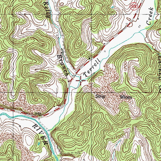 Topographic Map of Kelly Branch, KY