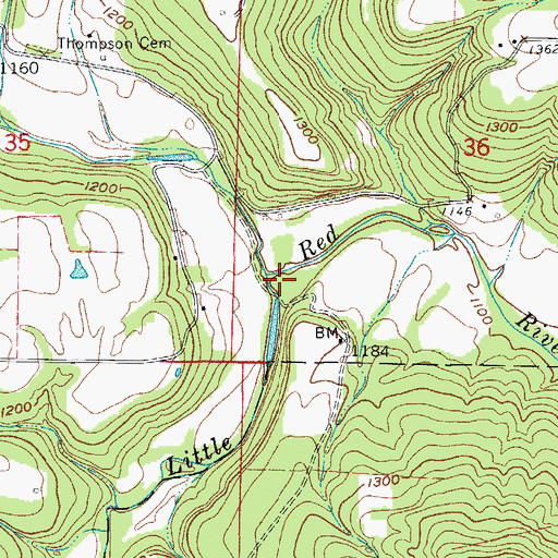 Topographic Map of Little Red Creek, AR