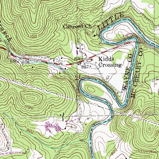 Topographic Map of Kidds Branch, KY