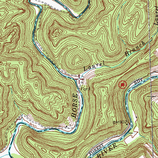 Topographic Map of Laurel Branch, KY