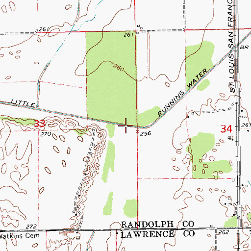 Topographic Map of Little Running Water Ditch, AR
