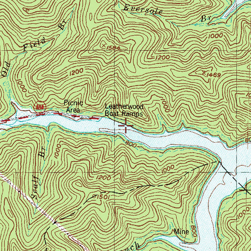 Topographic Map of Leatherwood Boat Ramps, KY