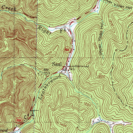 Topographic Map of Leatherwood School, KY