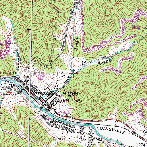 Topographic Map of Left Fork Ages Creek, KY