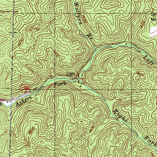 Topographic Map of Left Fork Ashers Fork, KY