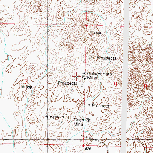 Topographic Map of Golden Harp Mine, AZ