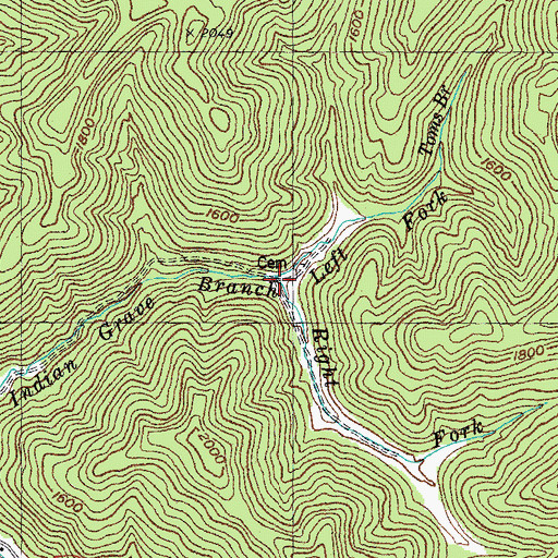 Topographic Map of Left Fork Indian Grave Branch, KY