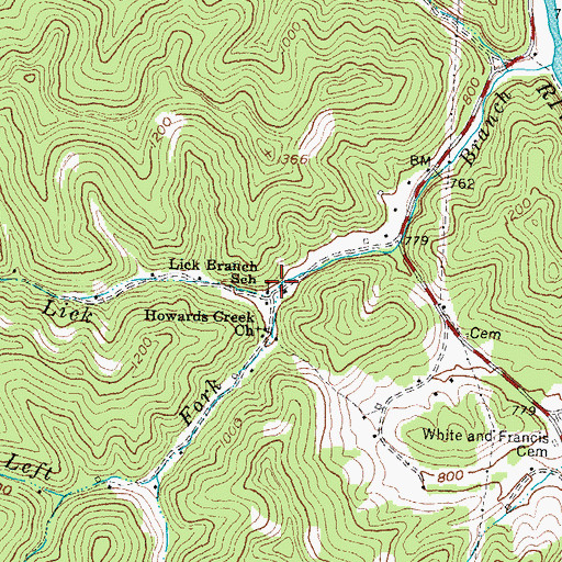 Topographic Map of Left Fork Lick Branch, KY