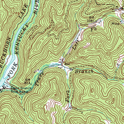 Topographic Map of Left Fork Trace Branch, KY