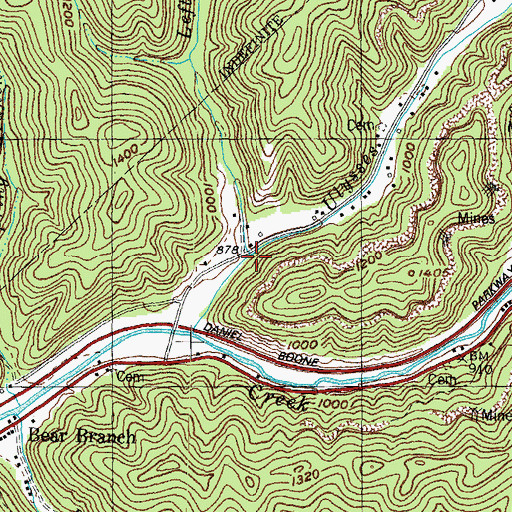 Topographic Map of Left Fork Ulysses Creek, KY