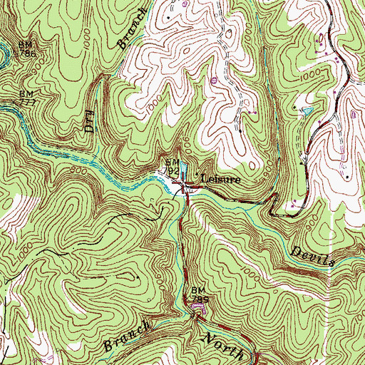 Topographic Map of Leisure, KY