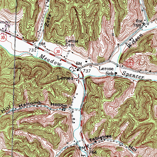 Topographic Map of Lerose, KY