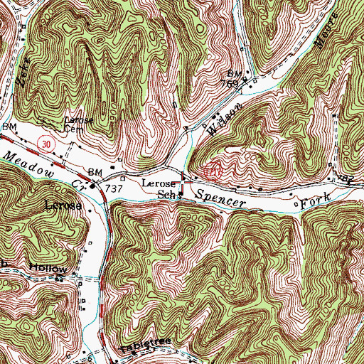 Topographic Map of Lerose School, KY
