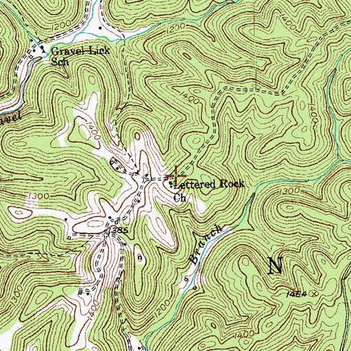 Topographic Map of Lettered Rock Church, KY