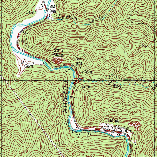 Topographic Map of Levi Lewis Branch, KY