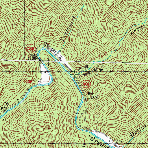 Topographic Map of Lewis Creek, KY