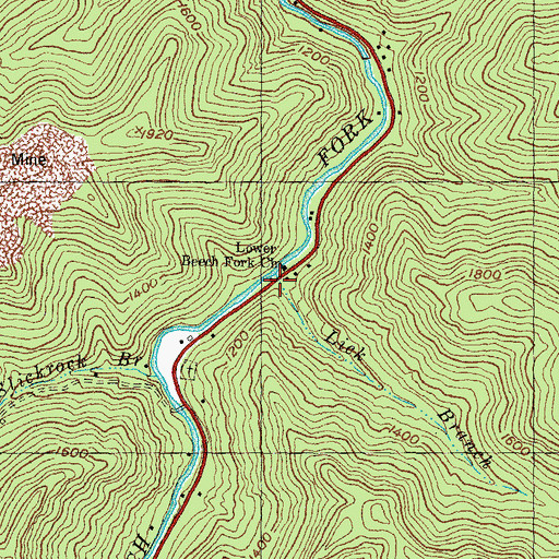 Topographic Map of Lick Branch, KY