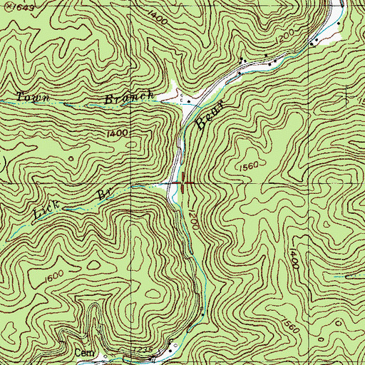 Topographic Map of Lick Branch, KY