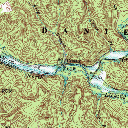 Topographic Map of Lick Branch, KY