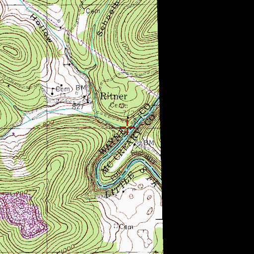 Topographic Map of Lick Creek, KY