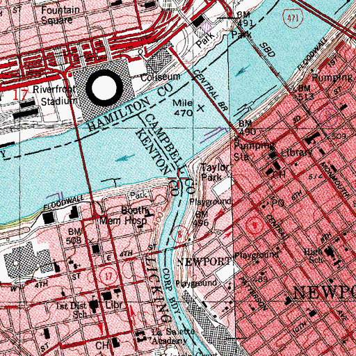 Topographic Map of Licking River, KY