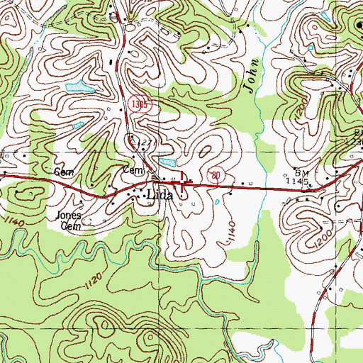 Topographic Map of Lida, KY