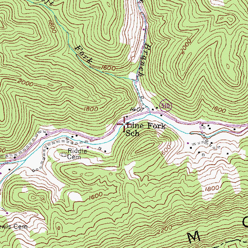 Topographic Map of Line Fork School, KY