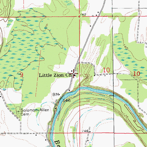 Topographic Map of Little Zion Church, AR