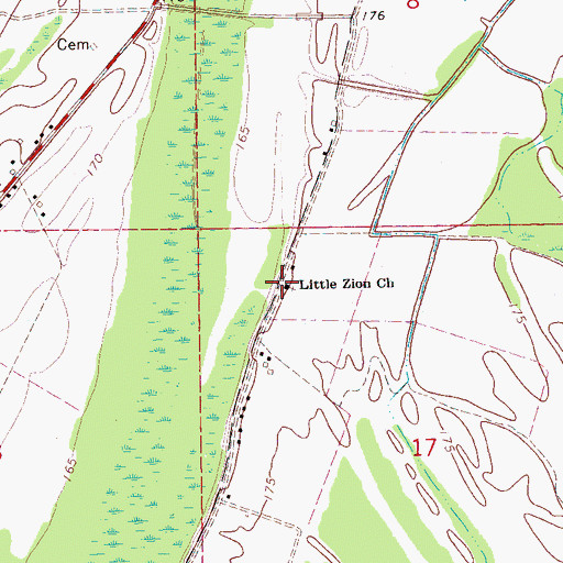 Topographic Map of Little Zion Church, AR