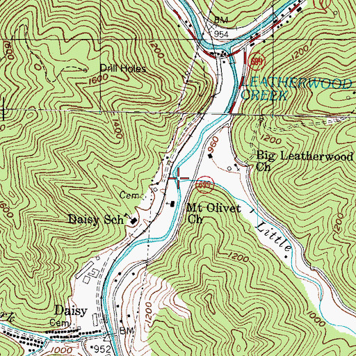 Topographic Map of Little Leatherwood Creek, KY