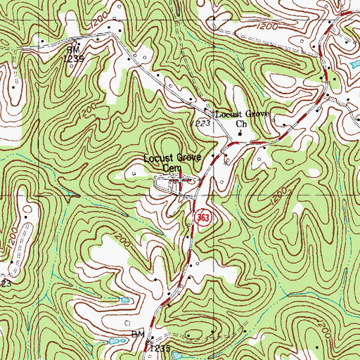 Topographic Map of Locust Grove Cemetery, KY