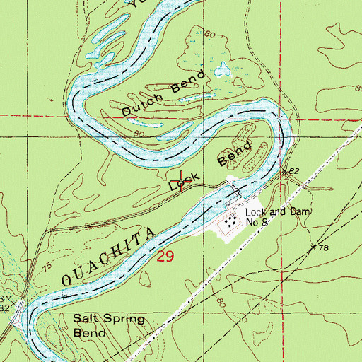 Topographic Map of Lock Bend, AR
