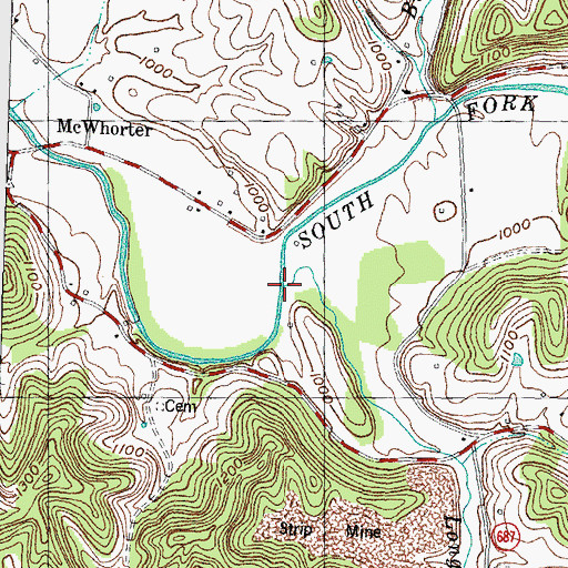 Topographic Map of Long Branch, KY