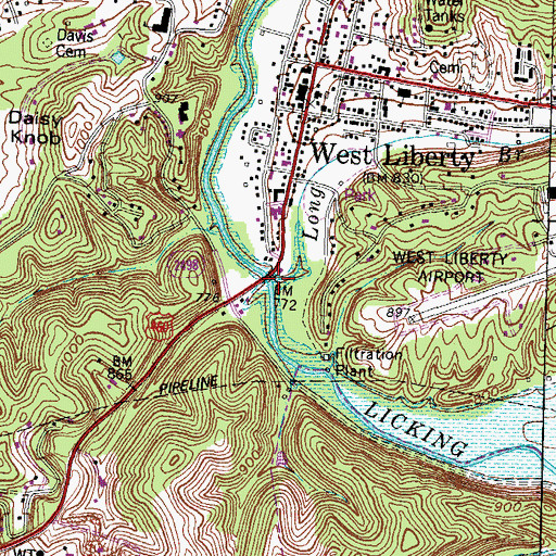 Topographic Map of Long Branch, KY