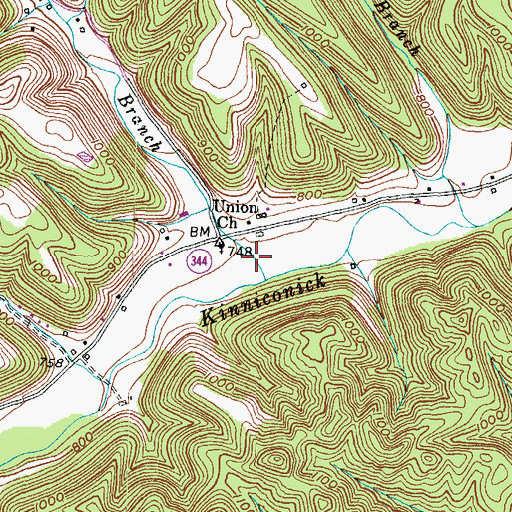 Topographic Map of Long Branch, KY
