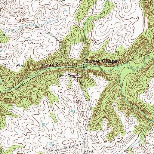 Topographic Map of Loves Cemetery, KY