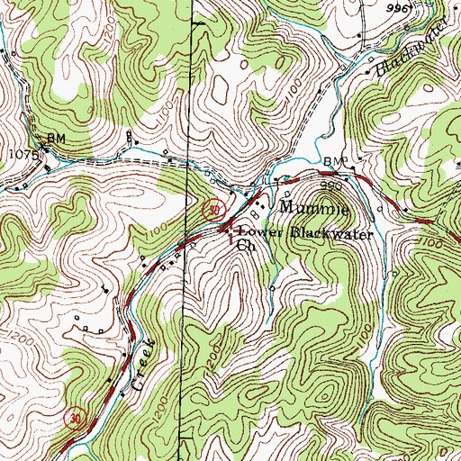 Topographic Map of Lower Blackwater Baptist Church, KY