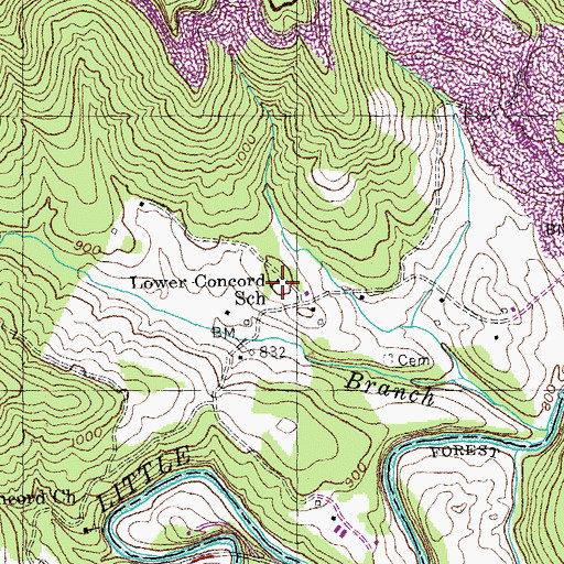 Topographic Map of Lower Concord School, KY
