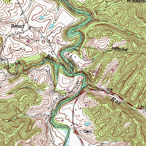 Topographic Map of Lower Long Branch, KY