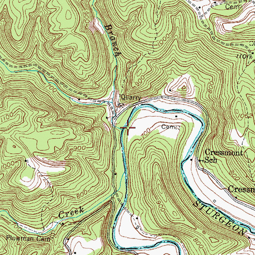 Topographic Map of Lower Sinking Creek, KY