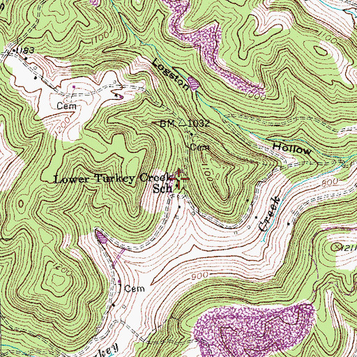 Topographic Map of Lower Turkey Creek School, KY
