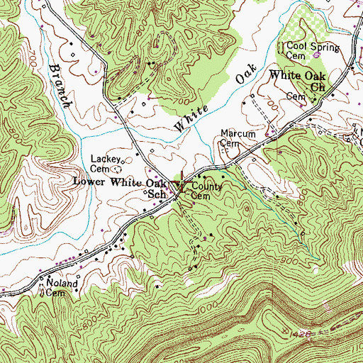 Topographic Map of Lower White Oak School, KY