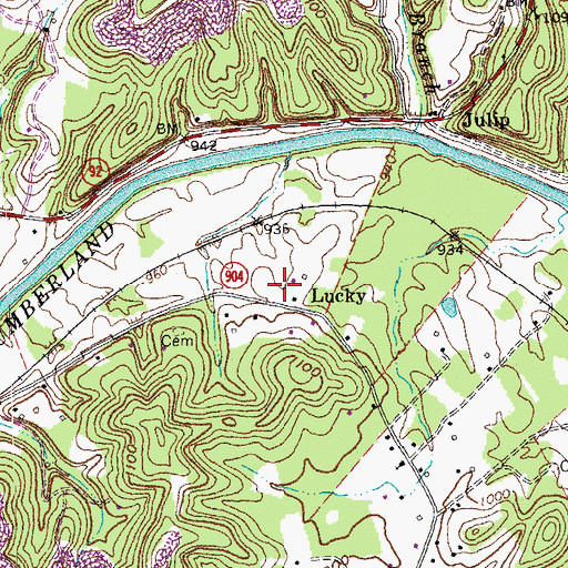 Topographic Map of Lucky, KY